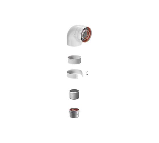 Отвод традиционный KRATS 60/100 90 гр. стартовый (хомут, втулка, адаптер) (Baxi (кроме ECO Nova), Ariston, Vaillant, Viessmann, Kiturami, Mizudo, Arderia) NEW K-01B-S
