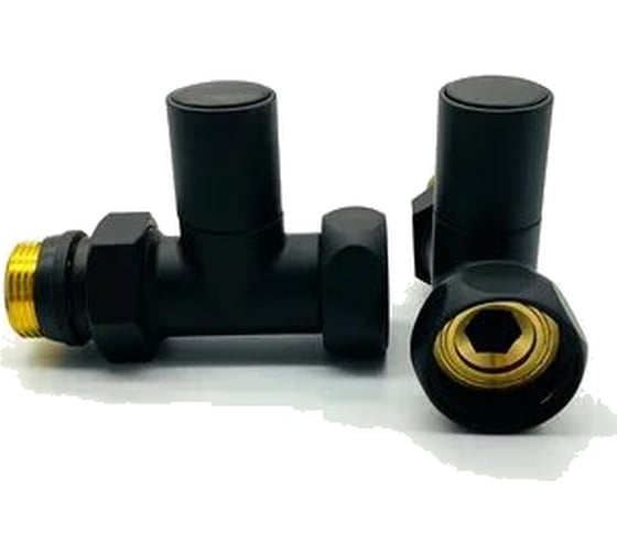 Вентиль прямой для полотенцесушителя СаМат Плюс круглый, хром, 1г_1/2 ш, черный, 1 пара 40313