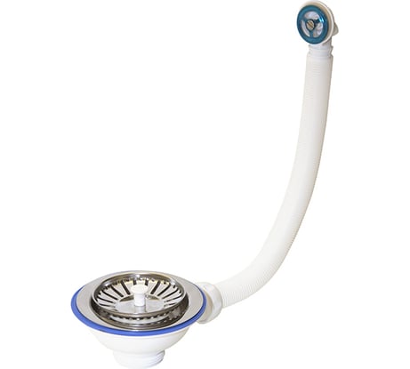 Перелив для мойки Unicorn 3 1/2" 112 мм с нерж. сеткой круглыйвинт, шток, ручка-пластик E156P