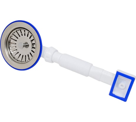 Перелив для мойки Unicorn 3 1/2" 112 мм с нерж. сеткой прямоуг.винт, шток, ручка-пластик E155P