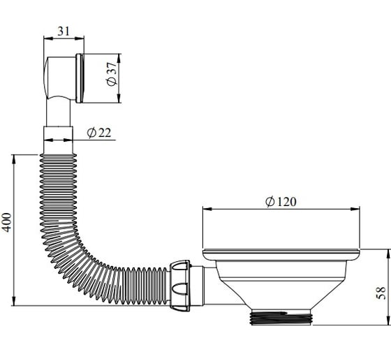 Перелив для мойки Unicorn 3 1/2" 112 мм с нерж. сеткой круглыйвинт, шток, ручка-латунь E156