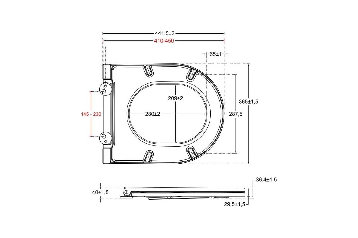 Сиденье для унитаза расстояние между креплениями 230мм