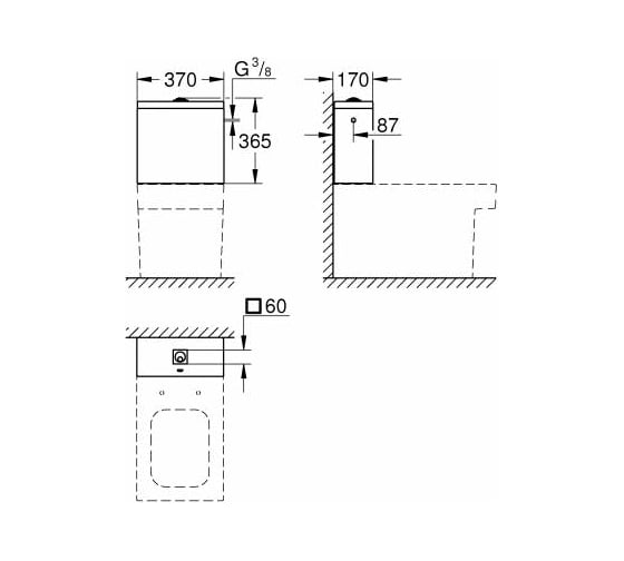 Бачок Grohe Cube Ceramic наполнение сбоку 39489000