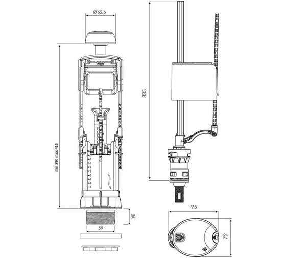 Комплект клапанов OLI спускной ATLAS V3 + наливной Uni Bottom латунь 122540