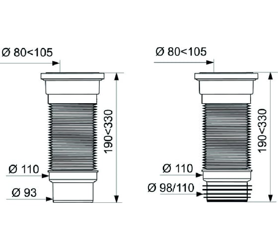 Труба для унитаза Wirquin PUSH-FIT гофр., армир., L190-330 мм, D110 мм 70984969