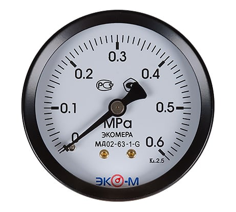 Манометр ЭКО-М Экомера МД02-63 мм 0..0,6МПа G1\4 Осевой МД02-63-G-0,6МПа-ОИ
