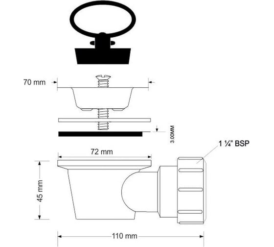 Выпуск для сифона McAlpine ф32-70 мм выход гориз. MRWW2E