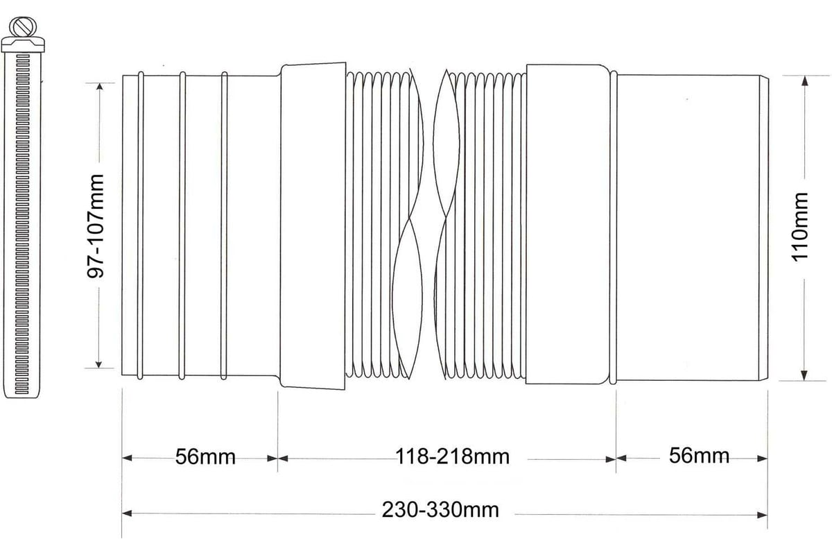 Гофра для унитаза McAlpine вход 97-107 с метал. хомутом, выход гладкий 110  мм MRWC-F23PJ