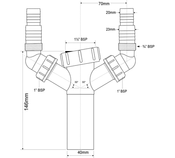 Носик для сифона McAlpine двойной, ф40 TEE4