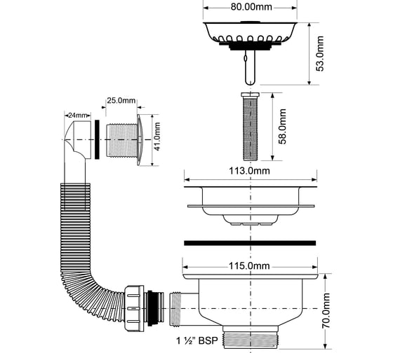 Перелив McAlpine с круглым сливом, ф40-113 и со съемной решеткой OF2-113S