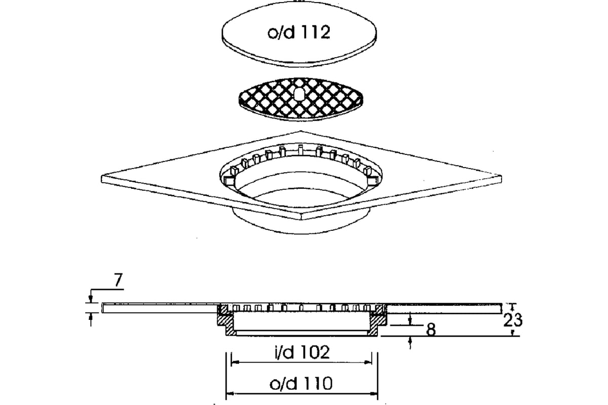 Сливная насадка McAlpine 150х150 мм, металлическая (хромированная ...