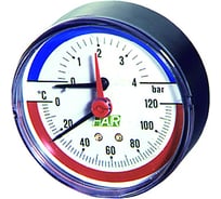 Термоманометр FAR 0-10 бар, 0-120 C, 80 мм, торцевое соединение 1/2" FA 2550P10 12