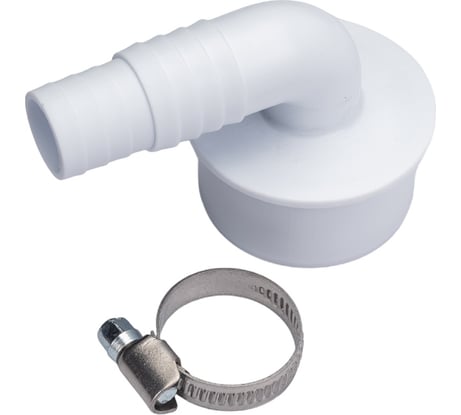 Набор переходник для подключения сливного шланга стиральной машины СУПРИМПЛАСТ D50 угол 90 градусов, с червячным хомутом 16x25 4WG_5090_1625_2