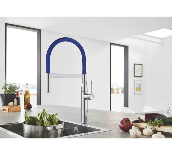 Гибкий шланг с пружиной для смесителя на мойку GROHE синий 30321TY0