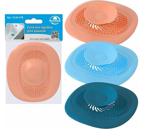 Ситечко-пробка для ванной МУЛЬТИДОМ 3 цвета VL34-178