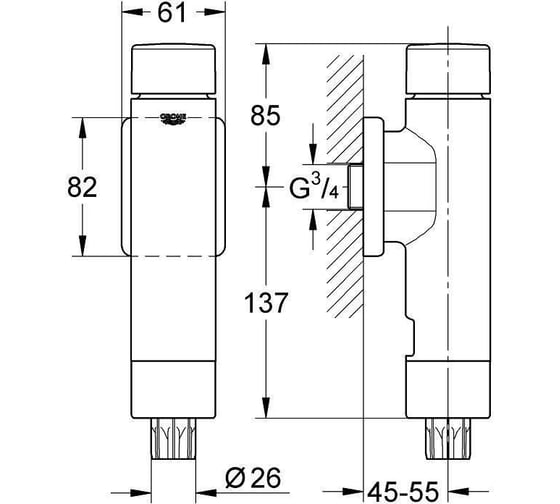 Смывное устройство под давлением для унитаза Grohe Rondo 37349000