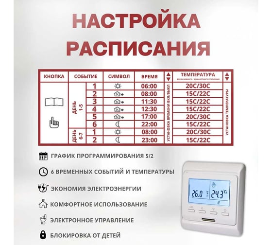 Терморегулятор для тёплого пола ТеплоСофт электронный E51.716 белый 51716