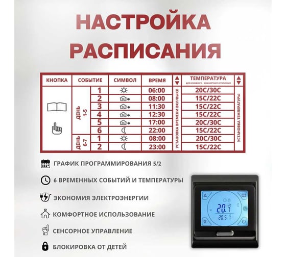 Терморегулятор для тёплого пола ТеплоСофт сенсорный E91.716 черный 91716/черный