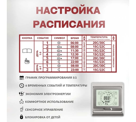 Терморегулятор для тёплого пола ТеплоСофт сенсорный E91.716 серебряный 91716/серебряный