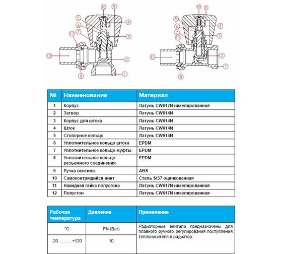 Настроечный клапан Kalde прямой со сгоном 1/2, 0KV3600