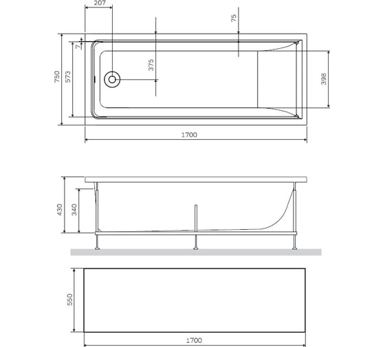 Фронтальная панель для ванны AM.PM Gem А1 170x70 см W90A-170-070W-P1
