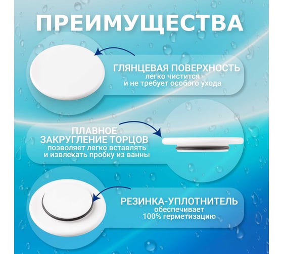 Пробка для ванны из искусственного камня  BNV Arctic White, 2шт 4603312129993