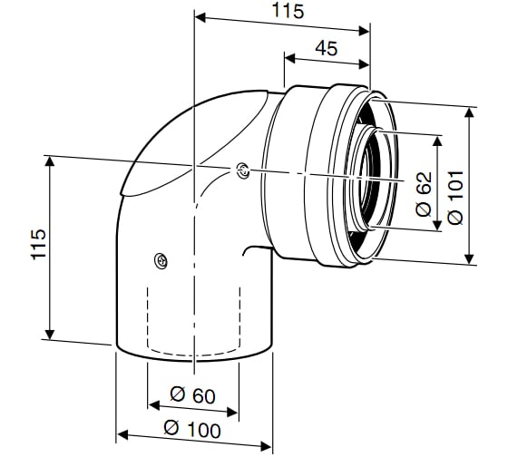 Угловое колено c ревизионным отверстием DN60/100 (90 град) Bosch 7736995093