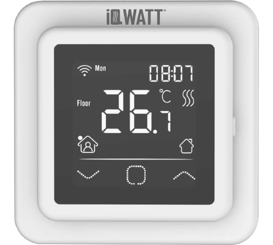 Терморегулятор для теплого пола IQWATT IQ THERMOSTAT SMART HEAT Wi-Fi программируемый, с возможностью управления через мобильное приложение, белый 410