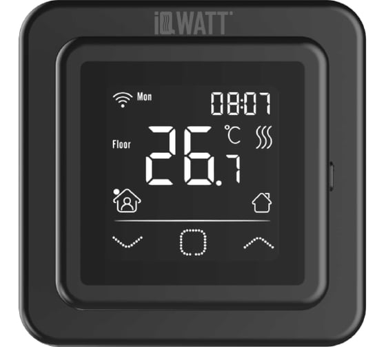 Терморегулятор для теплого пола IQWATT IQ THERMOSTAT SMART HEAT Wi-Fi программируемый, с возможностью управления через мобильное приложение, черный 411 1