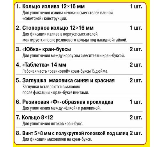 Набор прокладок Сантехкреп Сантехник №6 (для ремонта "советских" смесителей) 2.7.6.