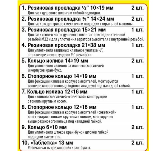 Набор Сантехкреп Сантехник №1 (универсальный набор прокладок для быта) 2.7.1.