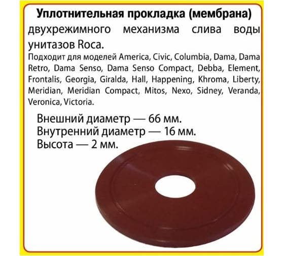 Силиконовая мембрана Сантехкреп Сантехник №33 для арматуры Roca c двухрежимным механизмом слива 2.14.14.