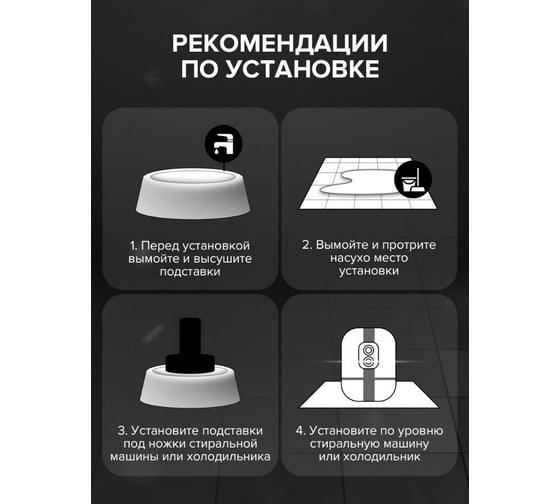 Антивибрационные (вибропоглощающие) подставки для стиральных машин и холодильников URM комплект 4 шт, круглые D01598
