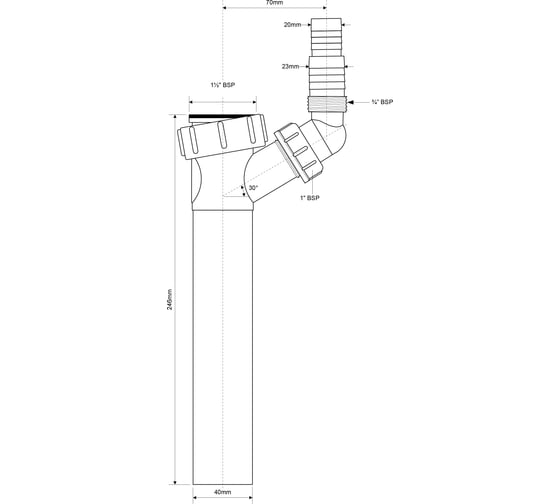 Носик для сифона McAlpine ф40(длин.24см) TEE3-240