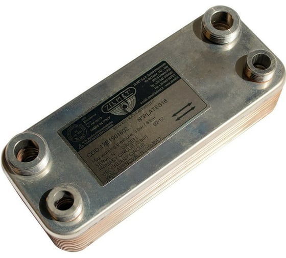 Паяный теплообменник Zilmet соединение 3/4"ст+1/2"нержавеющая сталь; рабочее давление А-В 8 бар, С-D 3 бара, р-ры: 207-77 мм, t = -10 +120 C ZВ207 - 14P 17B2071402 1