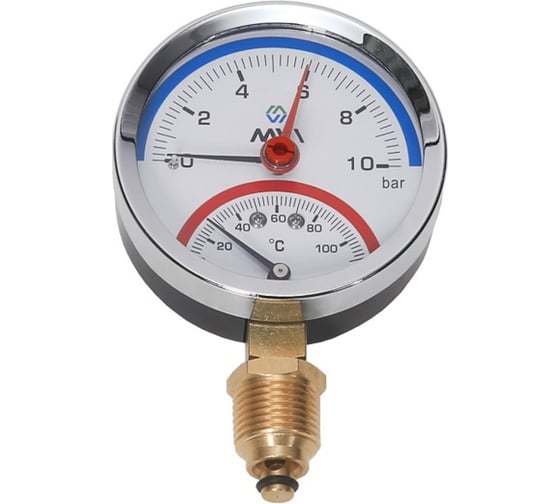 Радиальный термоманометр MVI до 10 бар, 0C-120C, D80 мм, с нижним подключением G