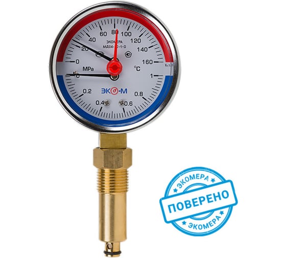 Термоманометр ЭКО-М Экомера G1/4 L=40mm с переходником на G1/2 МД04-80-G-0,6МПа-160-L-40-РИ