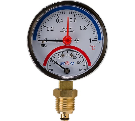 Термоманометр ЭКО-М Экомера G1/4 с переходником на G1/2 МД04-80-G-1МПа-120-РИ 1