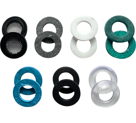 Набор прокладок Профитт 1/2" резина, резина с сеткой, паронит, паронит мбс, паронит безасбестовый, фторопласт, пвх - по 2 шт. 1891870