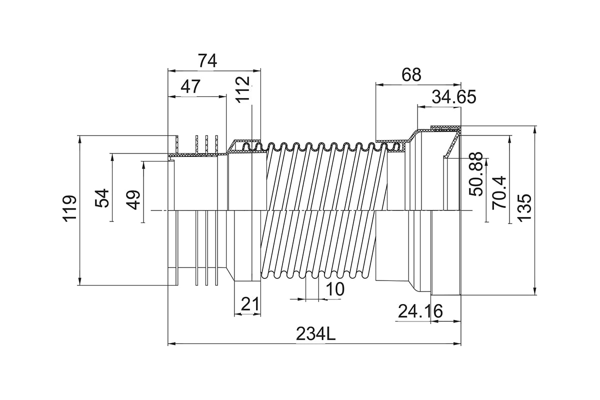 Гофра для унитаза обратного сжатия армированная (360-580 мм) AKVATER ...