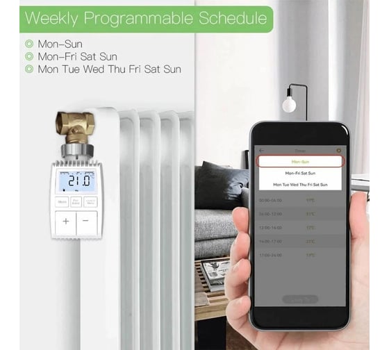 Термостатическая головка Moes Temperature Controller Zigbee, AA 2 шт х 1.5 V, наклад ZTRV-ZX-TV01