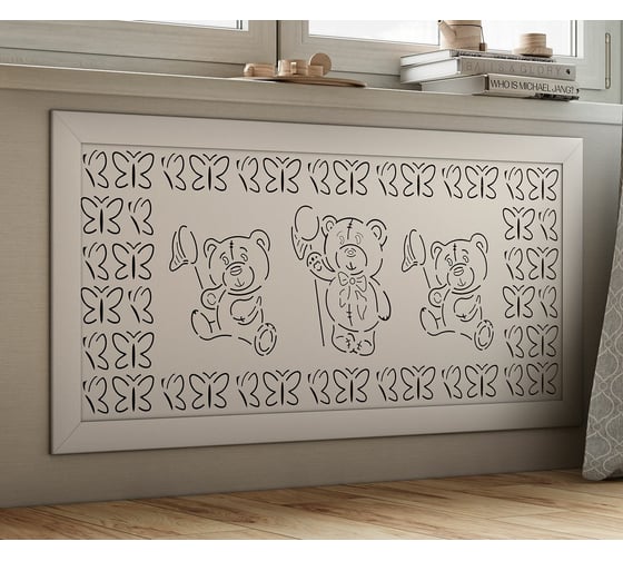 Экран для радиатора Cosca Decor Fresa перфорация, мишки, 600x1200 мм, белый СПБ072555