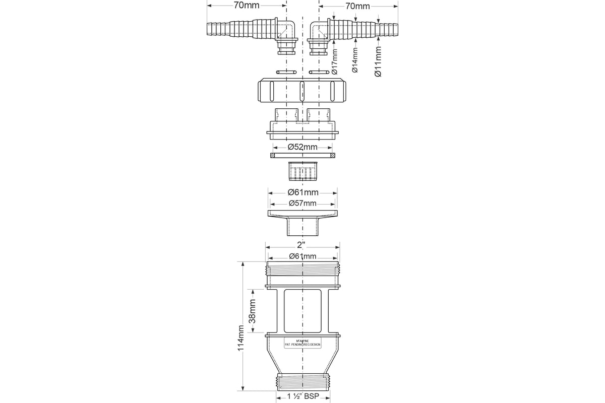 Воронка McAlpine ф 32 с двумя выходами (Дн=11/14/17мм) FUNNEL-D-2H ...