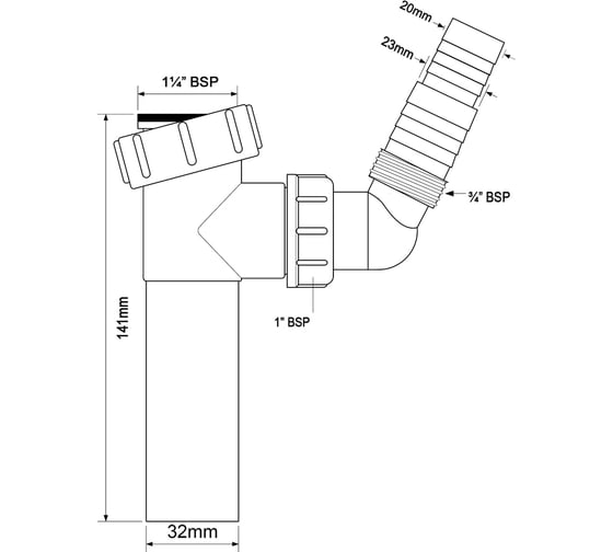 Носик для сифона McAlpine ф32, высота146 мм TEE1