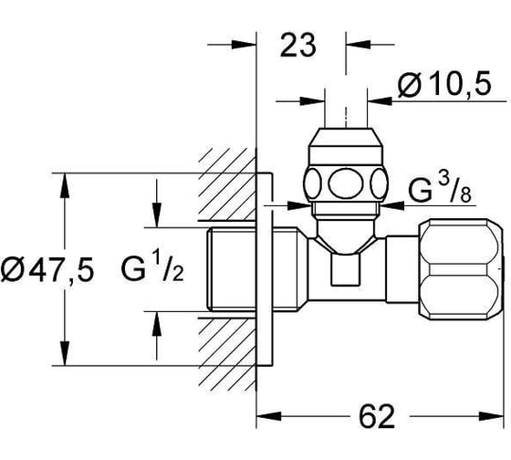 Угловой вентиль GROHE 1/2″-3/8″ для подключения смесителей, хром 2201700M
