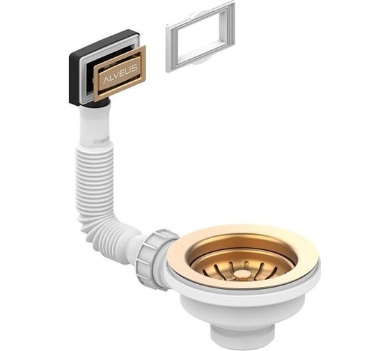 Выпуск для мойки ALVEUS 114 bronze с рамкой и заглушкой (гофра) 1144844 1