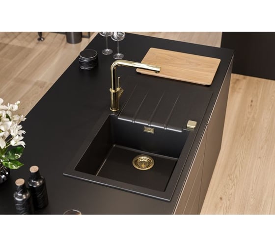 Выпуск для мойки с вертикальным переливом ALVEUS pop up gold с рамкой и заглушкой 1144850