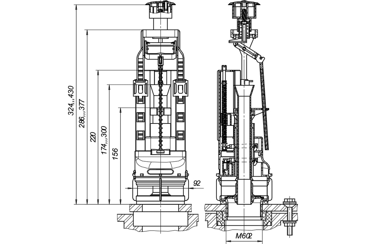 Клапан для бачка Инкоэр сливной, 2-режимный, кнопка ИС.131046 ...