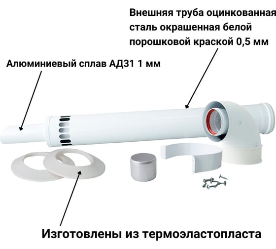 Дымоход (комплект) коаксиальный с наконечником антилед 60/100мм ariston, vaillant, chaffoteaux 750 мм Прок ПР782993