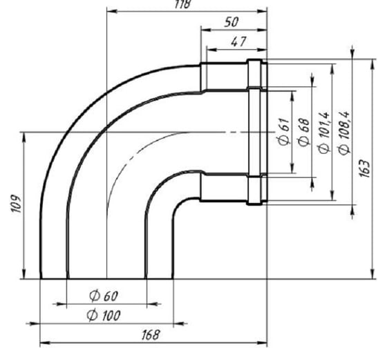 Колено коаксиальное УТДК 60x100-90 772321
